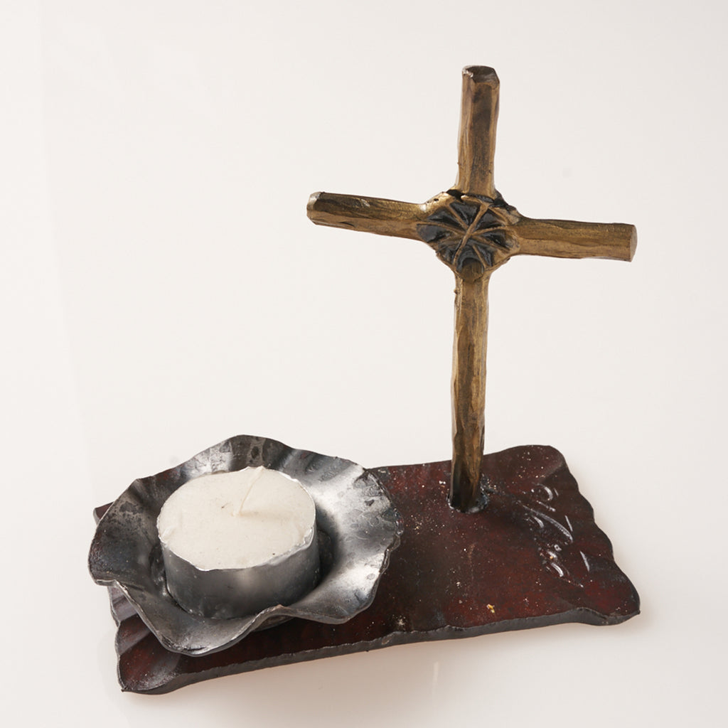 Handmade Iron Cross With Candle Holder